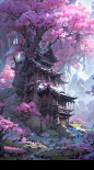 00348-2053111862-A surreal Chinese ancient CG rendering, This beautiful tree branch , fog, with white and fuchsia flowers, plum blossoms, mountai