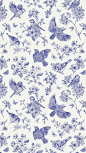 其中可能包括：blue birds and flowers on a white background