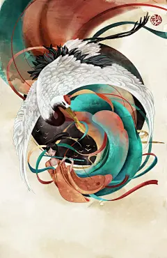 国风插画 仙鹤 国潮 水彩