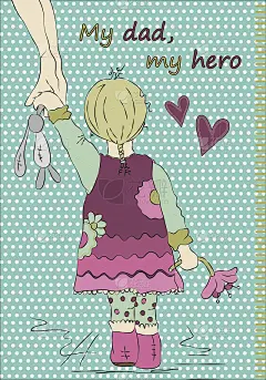 可爱的父亲节卡片。爸爸和女儿去。