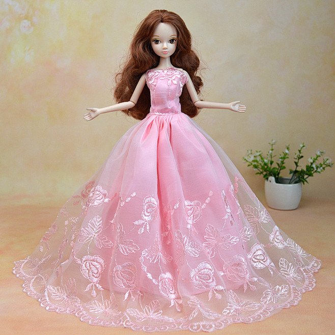芭比娃娃barbie的衣服装婚纱礼服 可儿娃娃也可穿 粉红公主裙28-淘宝