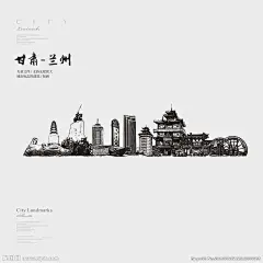 城市建筑 矢量城市 城市剪影 城市地标 矢量建筑 城市建筑线描稿 手绘城市 城市版画 版画  城市 旅游 城市插画 兰州 #包装#