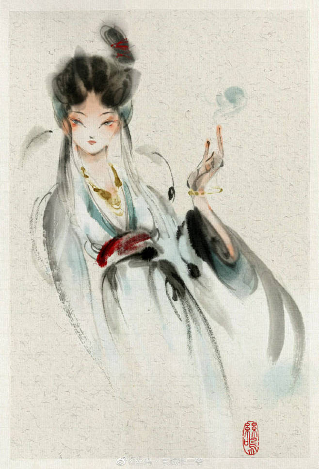 则为你如花美眷，似水流年。
古风水墨插画...