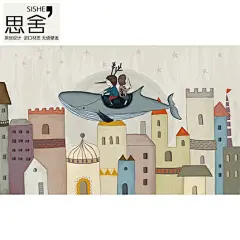 思舍布莱曼 手绘儿童房壁纸男孩卡通卧室背景墙纸美式定制壁画