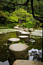 Stepping stone of gardens at Heian Shrine, Kyoto, Japan: 