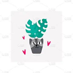 花盆形状的黑猫与怪物植物在斯堪的那维亚风格。独特的手绘幼儿园海报。现代向量插图。