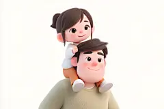 背着孩子的父女形象人物模型