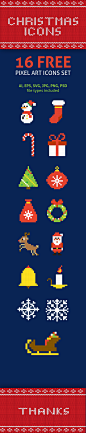 FREE Pixel Christmas Vector Icons : Winter holiday pixel art symbols were designed with love and for fun by @Anna Sereda (single icons) and @Maryan Ivasyk (big preview).The pack is FREE so you can download it.Enjoy, Anna and Maryan.https://www.behance.net