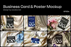 时尚真实场景名片宣传单页海报设计展示效果图PS贴图样机模板 Business Card and Poster Mockup插图