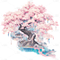 植物通用中国风中式粉色插画单棵樱花树元素素材