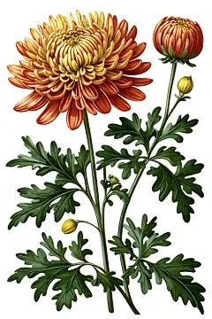 绿植艺术创作菊花花朵插画图片