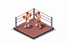 扁平风体育场2.5D运动员插画