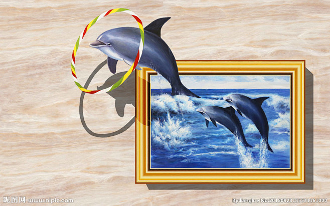 海豚跳圈3d画