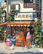 街边小店！12 款水彩街景建筑插画