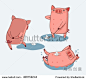 Vector illustration of a happy pig playing in a mud puddle.