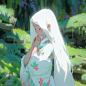 光影 祈祷 白发少女 森林 和服