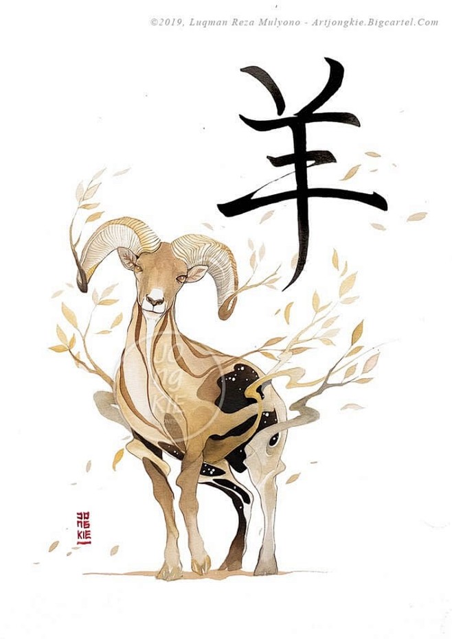 公羊中国农历新年生肖绘画年08