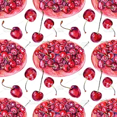 无缝图案水彩板与樱桃孤立在白色。手绘甜红色的夏季食物浆果水果。艺术背景菜单，贴纸，墙纸，包装，素描簿