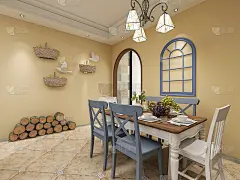 3D效果图，温馨餐厅区域设计，木制桌椅