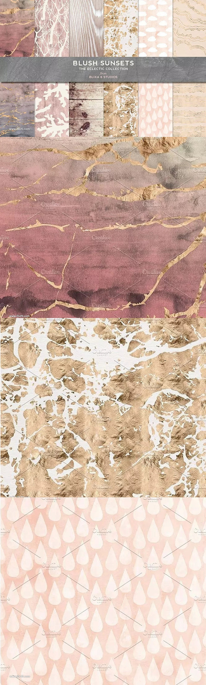 自然玫瑰石英粉色调大理石纹理 Blush...
