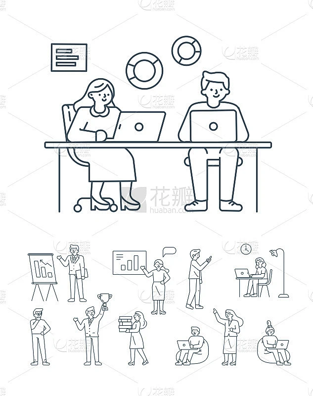勾勒卡通商人的轮廓。涂鸦的角色。矢量插图。素材-花瓣网