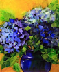 Double Duty Blue Hydrangeas by Texas Flower Artist Nancy Medina, painting by artist Nancy Medina: 