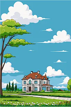 手绘矢量别墅插画