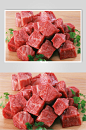 新鲜肉片牛肉粒摄影图