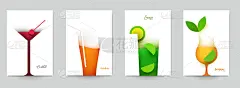 一套抽象剪影鸡尾酒与酒精或果汁在极简几何平面风格。创意多彩的组成。品牌概念菜单，封面，传单，横幅。矢