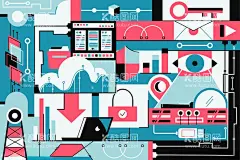 矢量几何扁平风插画  - 源文件下载【酷图网】现代,创意,几何,简约,个性,图案,扁平风,互联网,插画,AI,矢量,设计素材,UI,背景,底纹,纹理