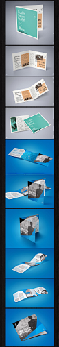 正方形折页展示效果图对折三折页宣传单VI智能贴图PS样机提案素材