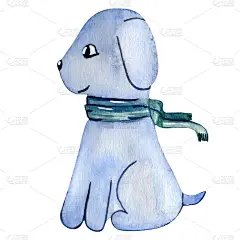 水彩手画蓝狗。