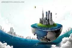 3D效果地球村psd分层模板PSD分层素材|PSD素材|白云|半个地球|创意|房产|概念|海报|海洋|降落伞|蓝天|楼房|商业|时代|世界|宣传