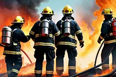 灭火器消防员救火背影插画图片