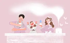 冬日温泉 温馨家庭 手绘人物 人物插画插图设计PSD