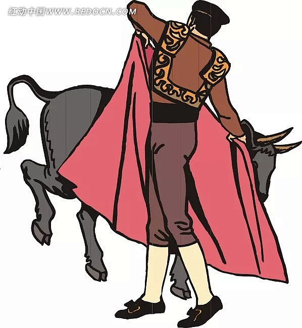 拿着红布的斗牛士卡通画插画斗牛士红布卡通画牛生活百科矢量素材手绘