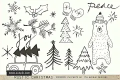 手绘圣诞节素材Rustic Christmas Cliparts 设计模板 