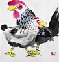 画儿晴天 王净净 水墨鸡-国画鸡-鸡年主题画-鸡水墨画-鸡年鸡画  鸡 插画 插画鸡 插画公鸡 水墨母鸡 2017年鸡年画