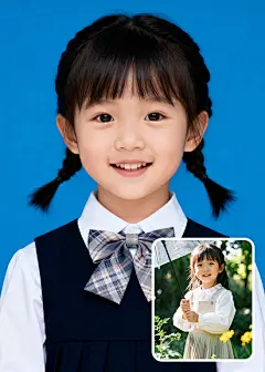 AI人像照可爱双马尾女童幼儿园证件照