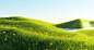 the grass in this hill has grass roots, in the style of photorealistic rendering, sparkling water reflections, octane render, yellow and green, water and land fusion, spatiality, rendered in cinema4d