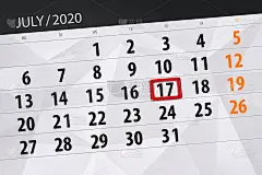2020年7月的日历计划，截止日期，17日，周五