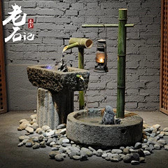 老石槽竹子流水景观装饰摆件室内水景石鱼缸