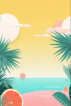 卡通手绘西柚切片插画背景-众图网