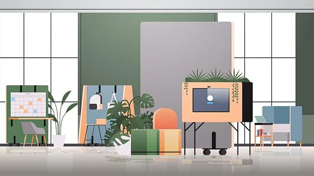 现代办公室室内场景插画矢量图素材-花瓣网