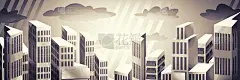 彩色背景上卡通风格的大城市。有创意的海报或传单。