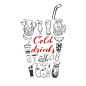 Vector hand drawn illustration and handwritten calligraphy of cold drinks and summer beverages. Premium Vector