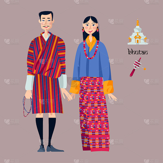 不丹。穿着传统民族服装的夫妇。
