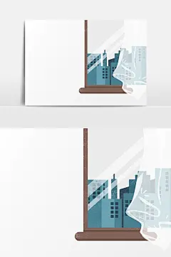 手绘窗台插画元素