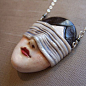 Love is Blind: Porcelain pendant on Sterling silver. 1" wide. Handmade by Felicia Nilson
