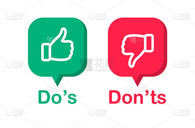 做和不做图标。喜欢和不喜欢符号。积极和消极的信号。拇指向上和拇指向下的图标。矢量插图。